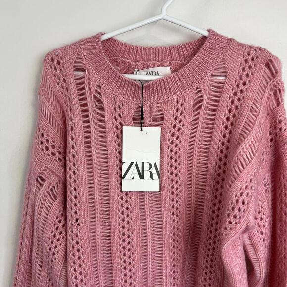 Brand New Zara Girl 8082/704 11-12 year old Pink Crochet Knit Sweater Top Boho - Picture 5 of 9